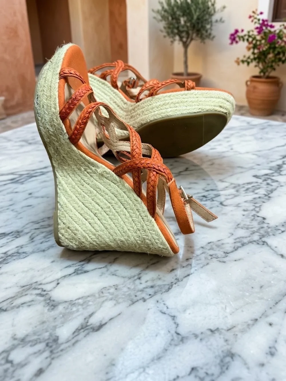 Chinese Laundry Orange Braided Strappy Wedge Sandals